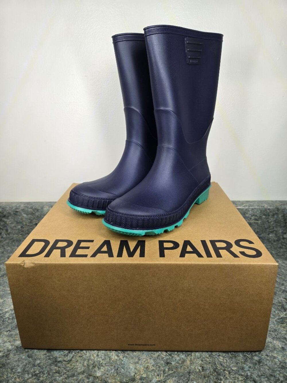 Dream Pairs Kids Rain Boots Size 4 Navy Green Easy Slip On Waterproof
